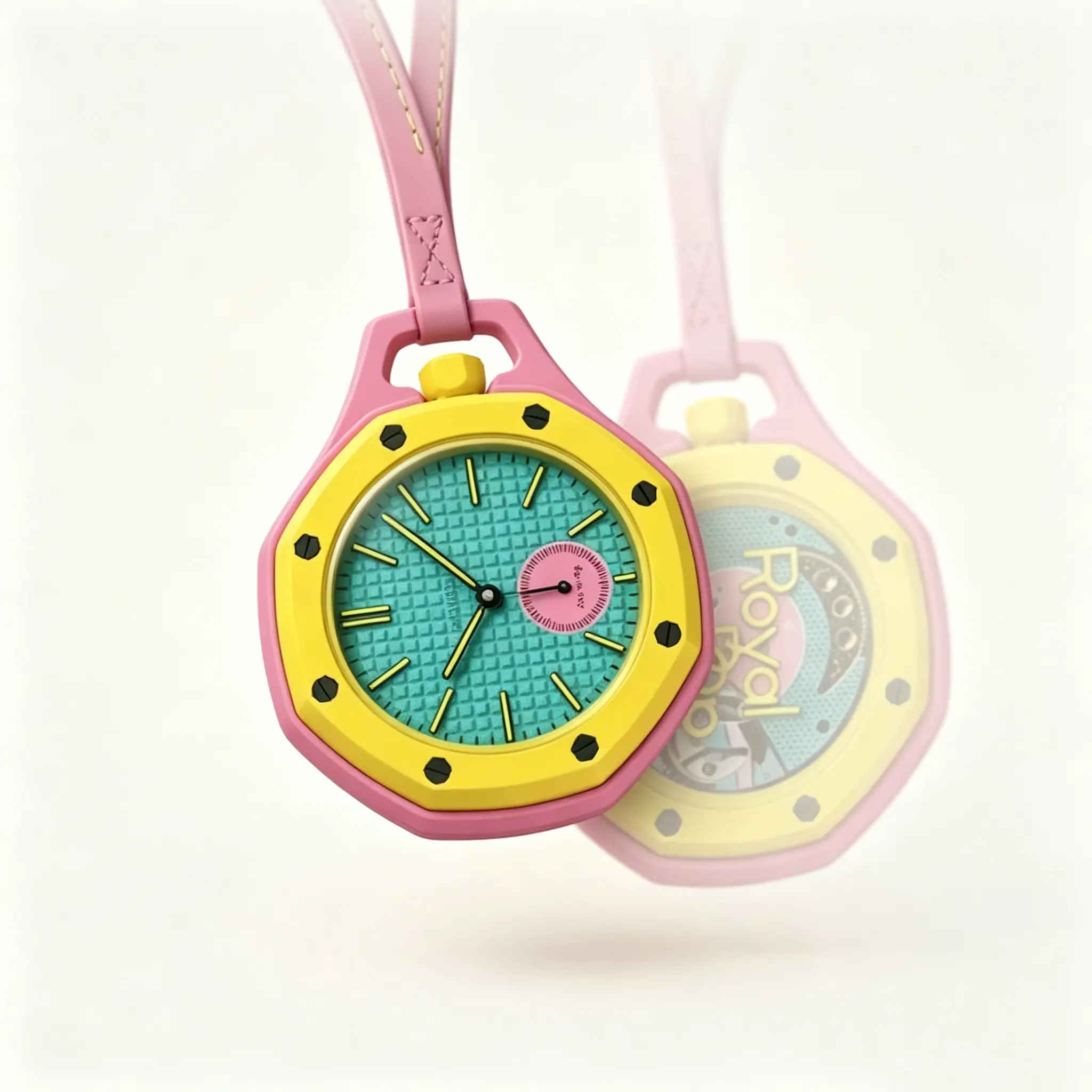 Unisex Macaron Tone Manual Wind Open-Back Skeleton Stopwatch - Leather Neck Hang Lanyard Accessory for Outdoor Sports Use, Skeleton View