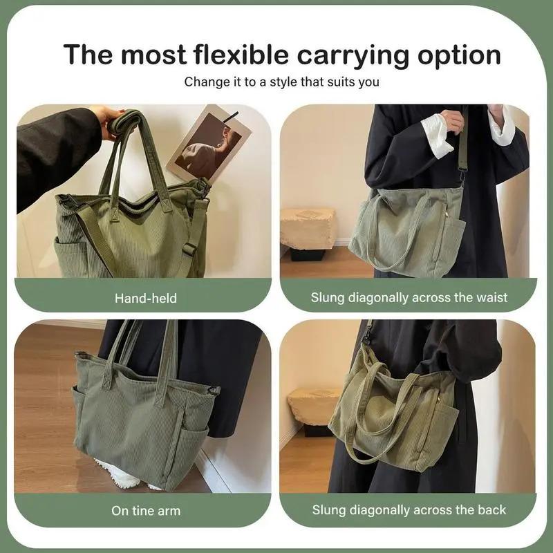 Women's Striped Corduroy Large Capacity Crossbody Bag – Bandolera Unisex, Vintage Boho Shoulder Purse with Detachable Adjustable Strap, Everyday Bag for School, Travel, Outdoor Sports, Lightweight & Durable