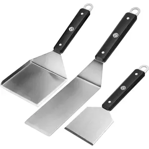 BBQ Spatula Set Griddle Accessories Kit for  Professional Barbecue Tools Flat Top Grill Accessories with Enlarged Spatula, Scraper and Long Spatula - Set of 3