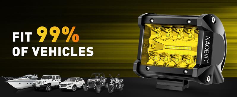 NAOEVO 4 Inch LED Pod Lights, Spot Flood Amber Lights with 2 Leads Wiring Harness, Cube Pods for Truck, Boat, ATV, UTV, 2 Pcs (Yellow) NAOEVO 4 Inch LED Pod Lights, Spot Flood Amber Lights with 2 Leads Wiring Harness, Cube Pods for Truck, Boat, ATV, UTV, 2 Pcs (Yellow)