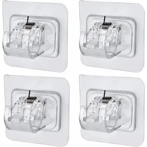 4PCS No Drill Curtain Rod Brackets, Self Adhesive Nail Free Adjustable Curtain Rod Holder Hooks, Wall Mount Holder for Bathroom Kitchen Home & Hotel