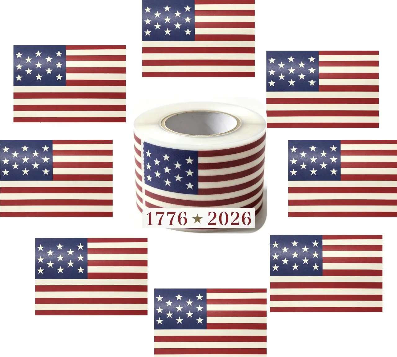 (2026 2025)1roll-100 Pcs US Flag Stickers Patriotic DTF Printing for Decor