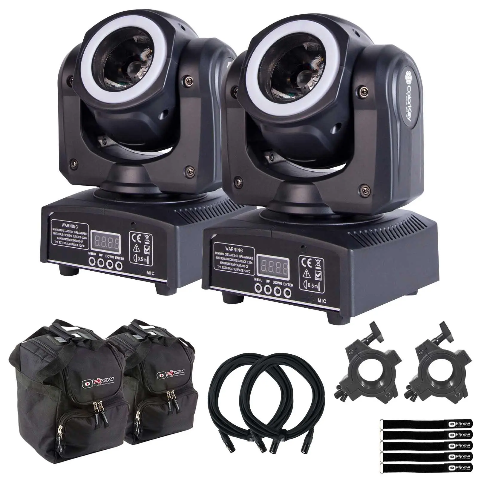 (2) ColorKey CKU-5038 Mover Halo Beam QUAD MKII Compact Moving Heads with Universal Protective Lighting / Utility Cases Package