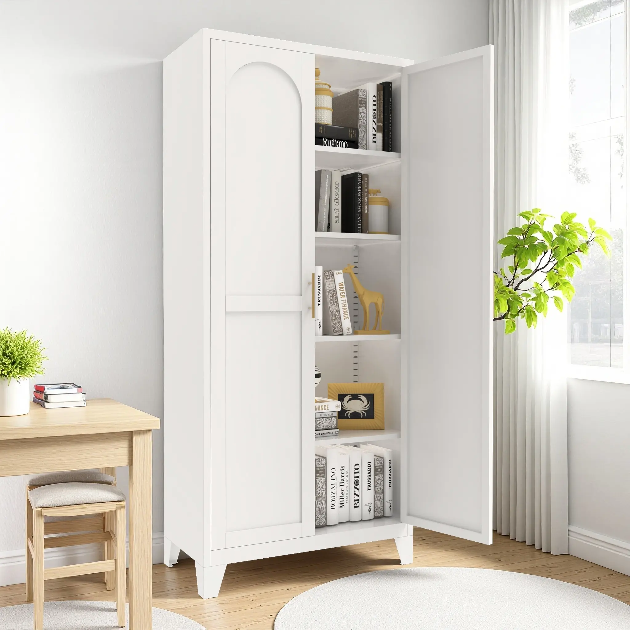 71" 2-Door Metal Storage Cabinet with Adjustable Shelves, Steel Organization Unit for Bedroom Living Room Kitchen Office, No More Cluttered Spaces, organizer