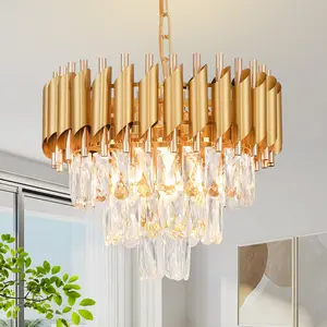 Modern K9 Crystal Chandelier, 15.75-Inch E12 Round 3-Tier Crystal Chandelier for Dining Room/Living Room/Hallway/Bedroom