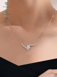 S925 Sterling Silver Synthetic Moissanite Decorated Wing Design Pendant Necklace for Women, Fashion Jewelry for Party, Daily Decor, Exquisite Jewelry for Birthday Gift