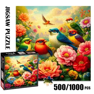 1pc 1000 piece adult puzzle 58x58cm Colorful Birds and Flowers in a Garden Scene 500 pieces paper jigsaw puzzle suitable for DIY creative games for adults and families, birthday and holiday stress