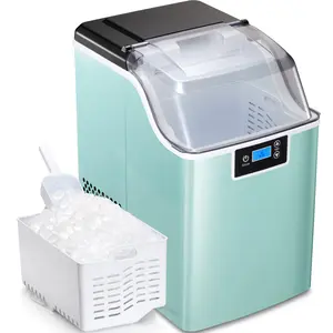 Antarctic Star Nugget Ice Maker Machine with Soft & Chewable Ice, Self-Cleaning, Automatic 44lbs in 24 Hours, Electric Ice Making Machine with Ice Scoop, LED Display, for Home, Kitchen, Office (GREEN) Utensils Lid Transparent