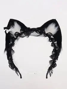 Original Lace Cat Ears Hairband, Cute Handmade Animal Ear Lolita Bow Hairband, Cosplay Accessory, Anime Convention Prop