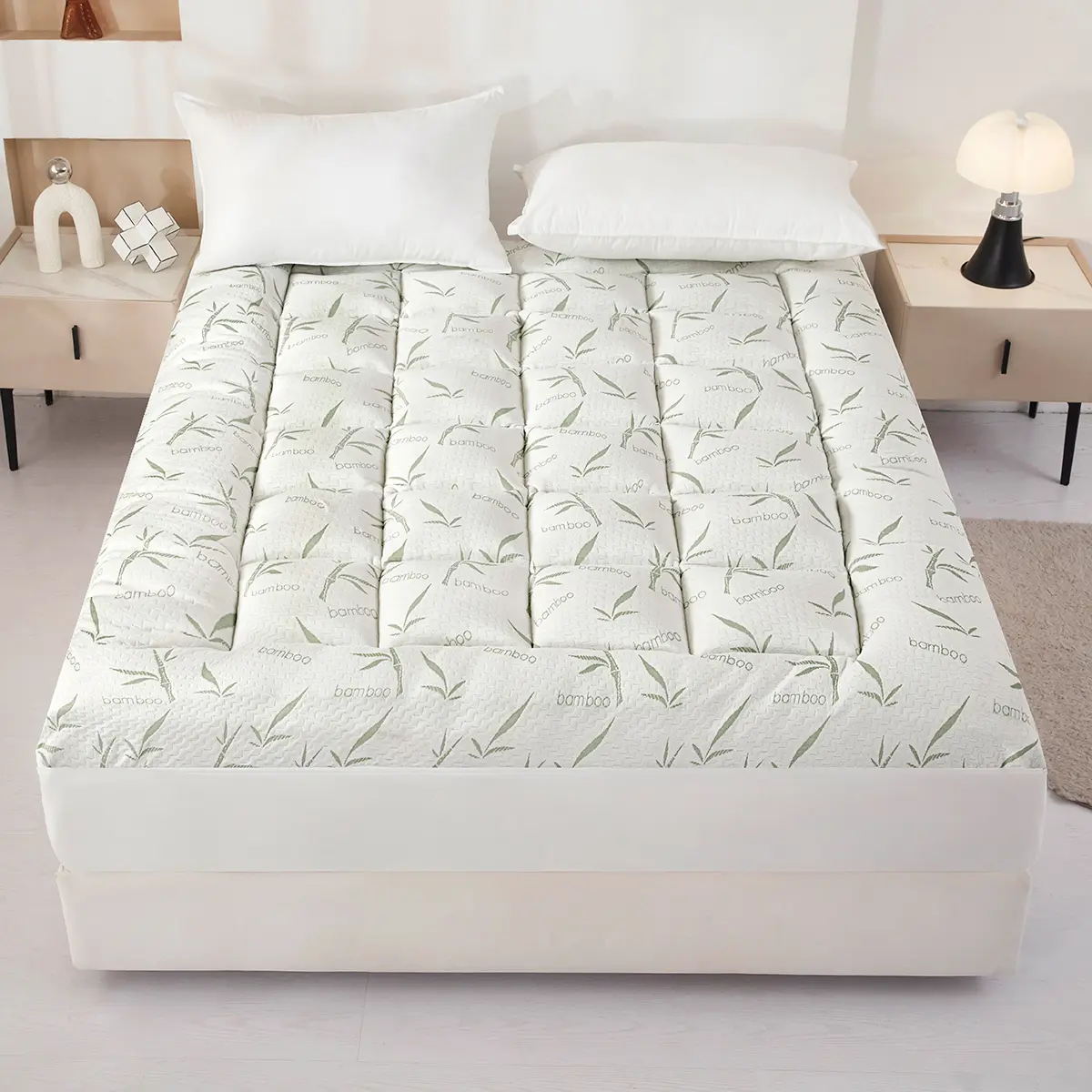 TORAX BAMBOO MATTRESS ENCASMENT PAD - Premium Soft & Breathable Bamboo Fiber Non Slip Bed Topper