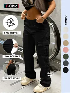 GILIPUR Y2K Women's Solid Multiple Pockets Cargo Pants, Casual Fashion Trousers, Comfort Basic Streetwear Trousers For Daily Wear, Going Out Bottoms, Autumn And Winter Women's Baggy Clothing, Casual Outdoor Trouser