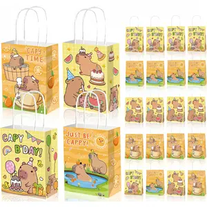 12/24pcs-Capybara Gift Bags For Kids Capybara Party Favor Bag Candy Paper Bags For Birthday Party With Handles Goodie Candy Treat Bag, Baby Shower, Birthday, Back To School, Christmas, Party Favor Bags, Party Gift Packs