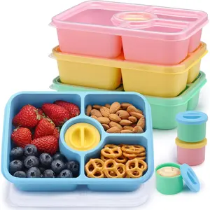 Bento Snack Box Containers, Meal Prep Container  for , Stackable Bento Box Adult 4 Pack, Divided  Storage Containers with Clear Lids, Sauce Container, Light Colors