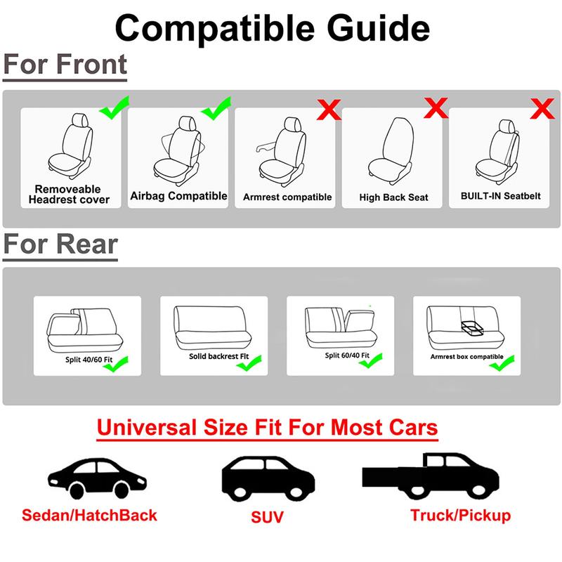 For Honda Accord/Civic/CR-V Car Seat Covers, Full Set Breathable Polyester Cloth Protectors Split Rear Bench Seat Auto Car Interiors Accessories Fit for Most Cars