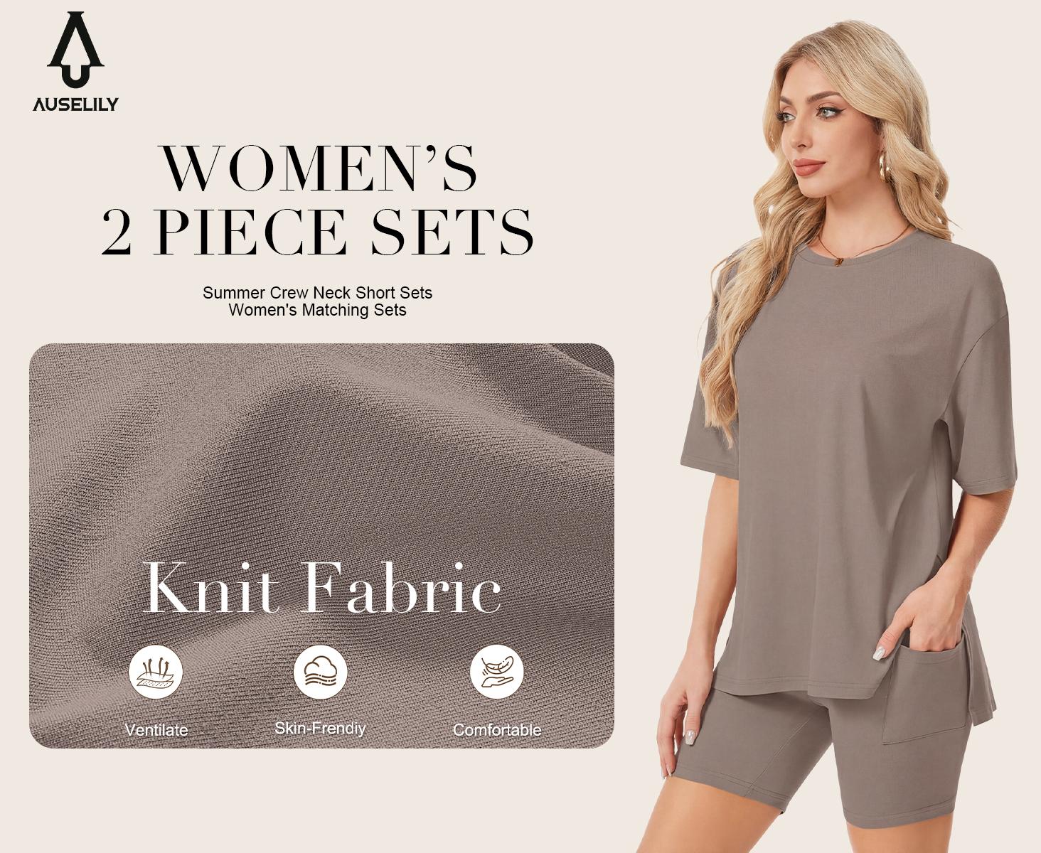 AUSELILY Cloud Soft 2 Piece Sets for Women Crew Neck Short Sleeve Top and Slim Fit Pants Lounge Casual Home Outfit