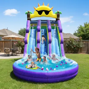 20FT X 9FT Grade Sun Safari Inflatable Water Slide With Dual Slide Big Airtight Splash Water Pool Splash Pool Swimming Pool Outdoor Garden Summer Water Play Birthday Party