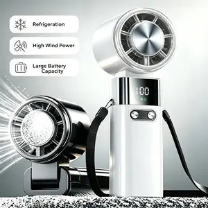 Portable Handheld Turbo Fan with Ice Cooling, 18500 RPM High Power Ice Cooling Mini Fan, 100 Speeds Digital Display, Rechargeable Personal Air Cooler 12-30H Long Lasting, 4-in-1 Portable Air Conditioner for Outdoor Travel Office summerwins