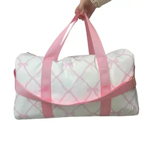 grandmillennial duffels pink bow print travel duffels hunting bag weekend sports packing bag