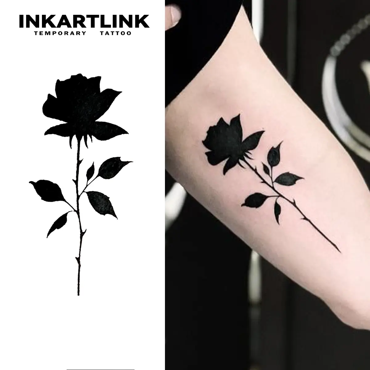 INKARTLINK Temporary Tattoos, 2-Piece Waterproof and Long-Lasting Rose Tattoo Stickers for All Skin Types, Temporary Tattoo