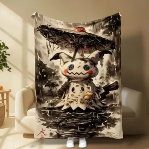 Ink-Style Mimikyu Flannel Throw Blanket, Soft Comfortable Thin Blanket Perfect For Leisure, AC Rooms & Home Office