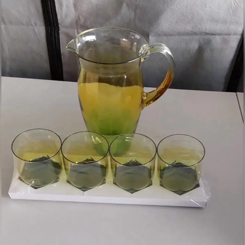 Reusable Yellow Pitcher and 1 Four Pack of matching Cups - Includes One Pitcher and Four Cups in a Set. Plastic