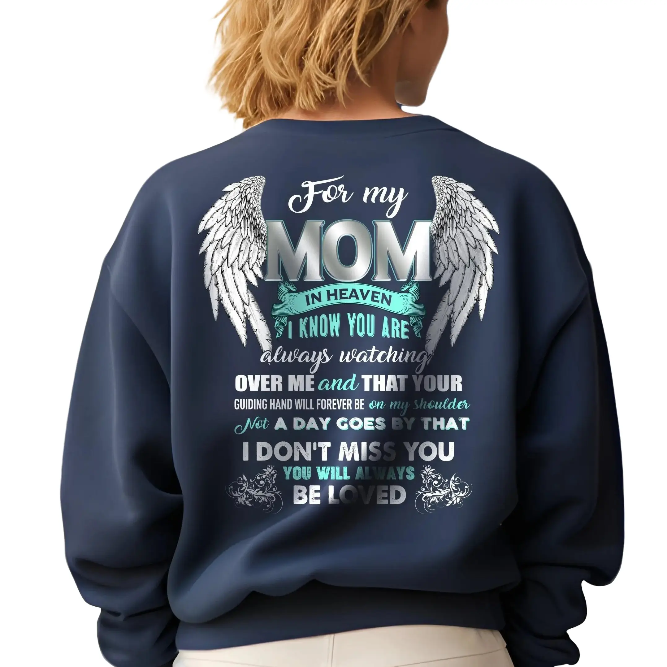 For My Mom In Heaven angle wings Adult Unisex Crew Sweatshirt, Mom in Heaven Sweatshirt, Memorial, remembrance mom for my mom in heaven SweatShirt, miss my mom, mum miss one mother day, loss mom shirt Crewneck Classic Angel Hoodie