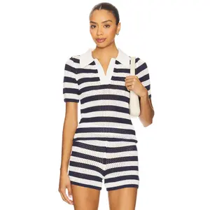 SEROYA Pax Polo Top in Navy & Eggshell