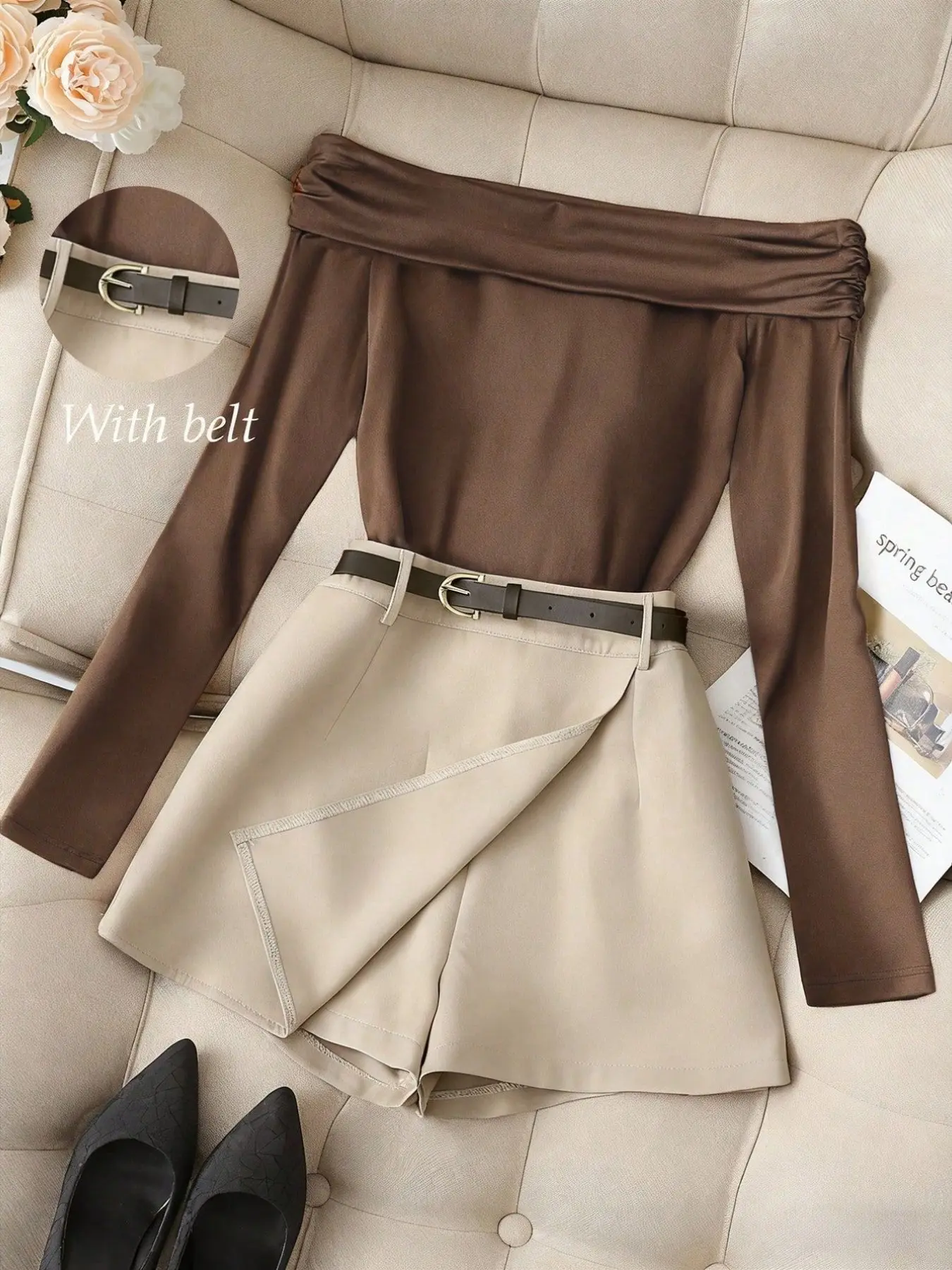 Casual Korean-style slim-fit skirt shorts, Womenswear Bottom, figure-flattering silhouette. Comfortable, soft, skin-friendly fabric with great drape. Suitable for daily commute, social gatherings, shopping and any occasion.