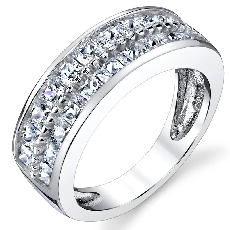 Men's Sterling Silver 7.5mm Double Row Princess Cut CZ Diamond Engagement Ring - CZ Wedding Band, Wedding Engagement Band, Sizes 7-13, Gifts for Boyfriends, Birthday Gift for BF, Sentimental Anniversary Jewelry