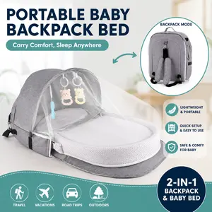 Portable Multifunctional Baby Travel Bed: Foldable, Detachable "Bed-in-Bed" with Mosquito Netting and Backpack Functionality