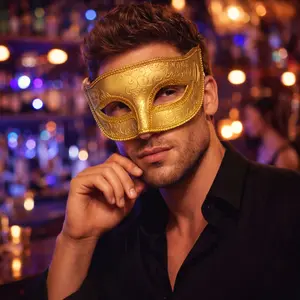 Hand-Painted Party Mask Half-Face Jazz Mask, Masquerade Makeup Ball Prop Mask, Unisex Costume Accessory for Men and Women, Party Supplies