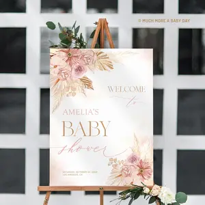Blush Pink Pampas Boho Baby Shower Welcome Sign Editable Floral Baby Shower Signs Girl Printable Pampas Grass Babyshower Signage 