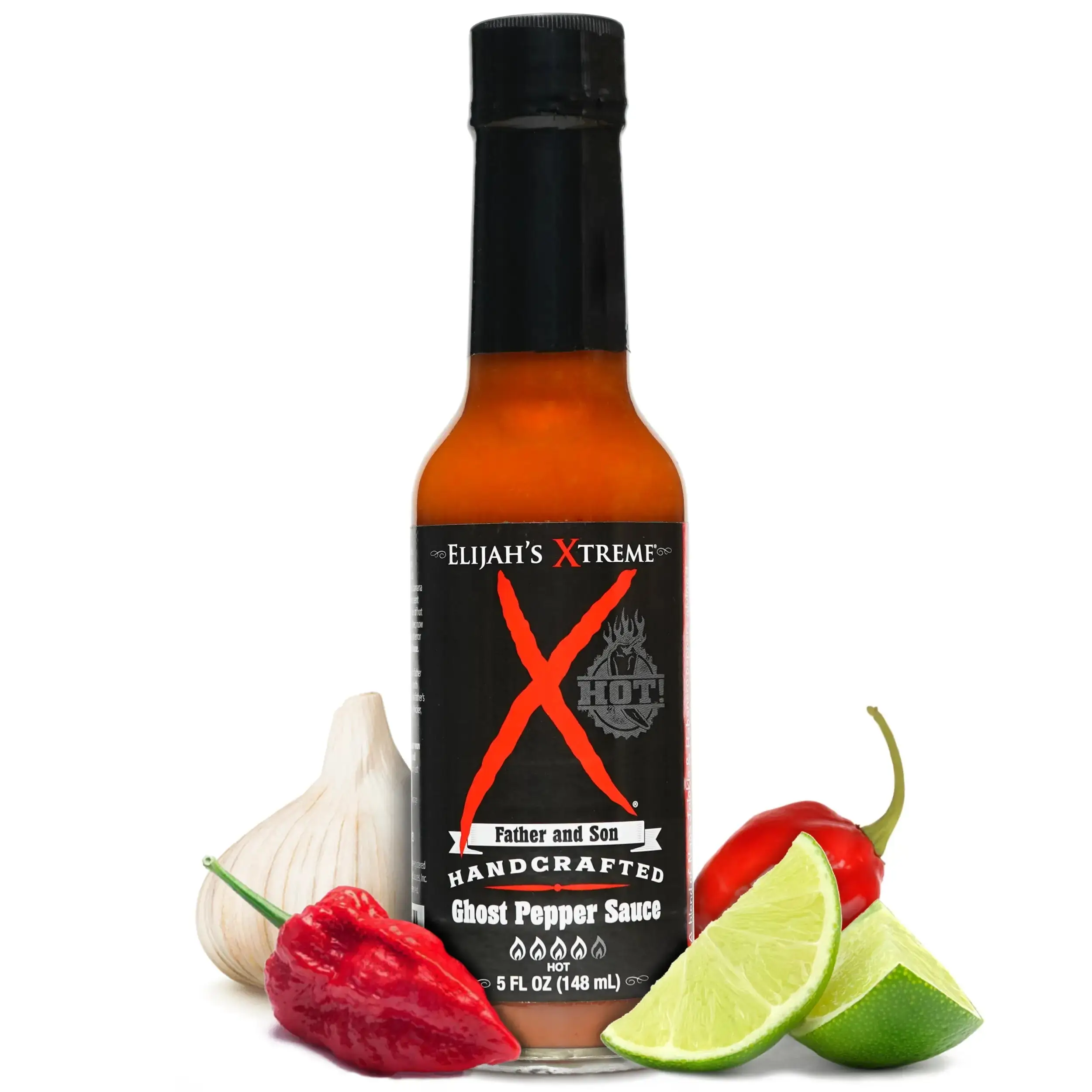 Elijah's Xtreme Ghost Pepper Hot Sauce - About 450,000 SHU, Handcrafted with Habanero, Garlic, Lime & Passion Fruit, Vegan, Gluten Free, 5 oz