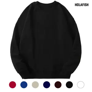 Holafish Unisex Fleece Sweatshirts Cozy Long Sleeve Loose Fit Pullover Shirts Casual Korean Minimalist Style 2025 Cozy Cotton Polyester Blend Winter Oversized Tops