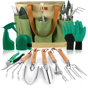 Gardening Tools - 10 Pcs Garden Tool Set Heavy Duty Stainless Steel Garden Supplies Hand Tools with Wooden Handle, Storage Tote Bag, Gardening Gifts for Women and Men