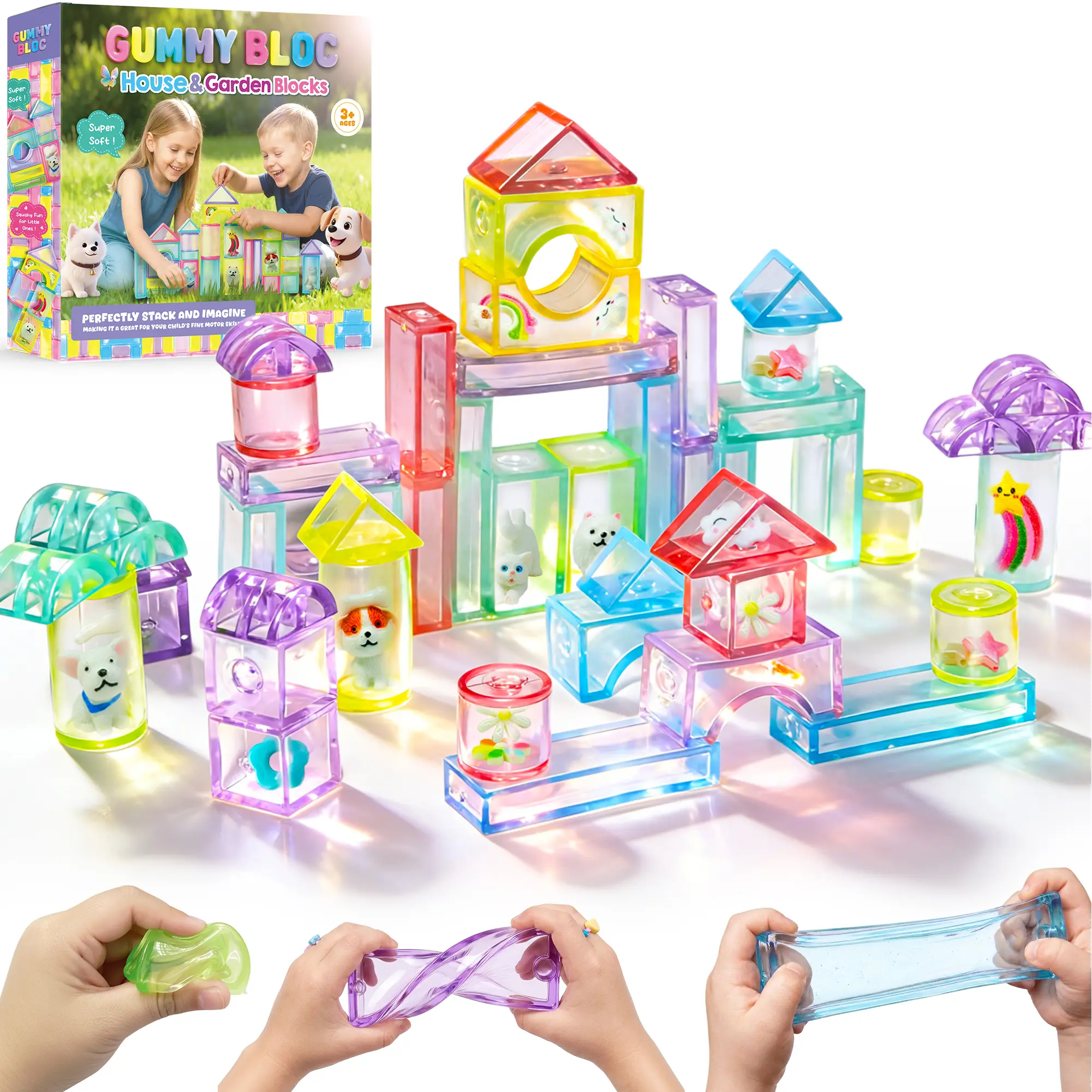 JoySpot Jelly Building Blocks for Toddlers, Soft Sensory Squishy Blocks, Non-Toxic Montessori Stacking Toys for Fine Motor Skills, STEM Preschool Educational Gift for Kids Age 3+ Stacking Block Game Creative Building Blocks sohochic Building Block Set Bui