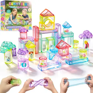 JoySpot Jelly Building Blocks House&Garden Pets  for Toddlers, 33 PCS Soft Sensory Squishy Blocks, Non-Toxic Montessori Stacking Toys for Fine Motor Skills, STEM Preschool Educational Gift for Kids Age 3+
