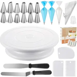71PCs Cake Decorating Kit, Baking Supplies Tools - Includes Cake Stand Turntable, 12 Icing Piping Tips Set, 2 Frosting Spatulas, 3 Scrapers, 50+2 Piping Bags, Coupler, Video Tutorial, Booklet