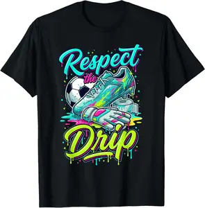 Respect The Drip Soccer Drip Boys Ice Cream Drip Sprinkle T-Shirt  Cotton Shirt