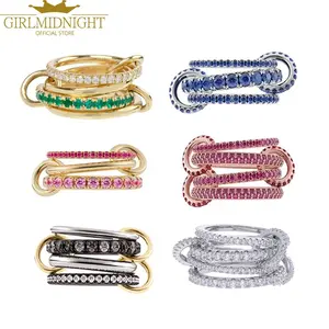 2026 New Spinelli Stacking Engagement Rings For Women Iced Out Micro Paved 5A CZ Mix Color Multi Pieces Stack Finger Jewelry