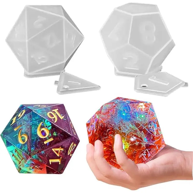 Large Dice Resin Molds, 2 Styles Silicone Dice Mold for Epoxy Resin Casting, Triangle Hexagonal D20 D12 Dice Game Mold with Number, Silicone Resin Candle Mold for DIY Art Craft Home Decor