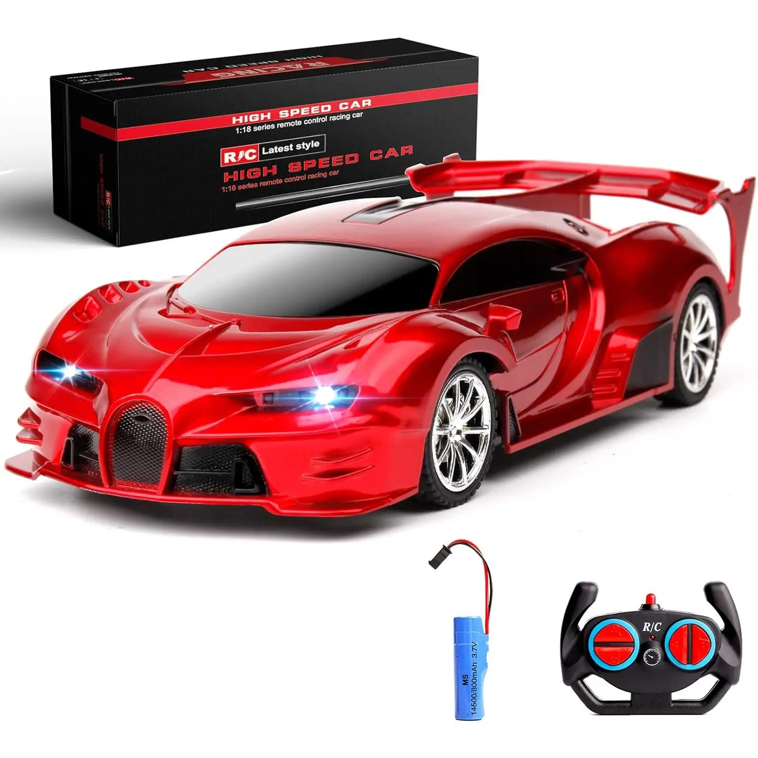 Remote Control Car 2.4Ghz Rechargeable High Speed 1/18 RC Cars Toys for Boys Girls Vehicle Racing Hobby with Headlight Christmas Birthday Gifts for Kids (Red)