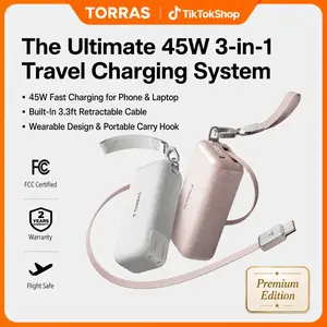 TORRAS PowerGo 3in1 Travel PowerBank Charger 45W Fast Charging 10000mAh Portable Battery with 3.3ft Retractable Cable  Hook for iPhone iPad MacBook Galaxy - Compact, Device summerwins A