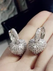 Rhinestone Heart Shaped Dangle High Quality Earrings, 1 Pair Elegant Copper Ear Piercing Jewelry for Women, Anniversary Birthday Jewellery Gift