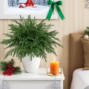 24/48pcs Christmas Real Touch Norfolk Stems, Artificial Pine Branches, Faux Pine Sprigs, Fake Greenery Stems, DIY Holiday Accessories, Artificial Plants
