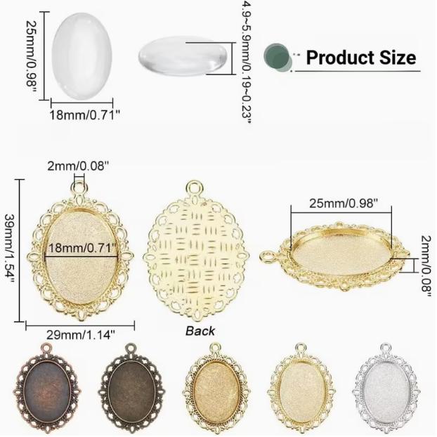 130pcs Jewelry Making Supplies with Retro Pendant Trays, Oval Glass Cabochons & Black Buckle Rope - Suitable for Photo Pendants, DIY Bracelets, Wedding Bouquets, Photo Charms, Craft Projects - Glass Beads for Wedding Decorations, DIY Crafts