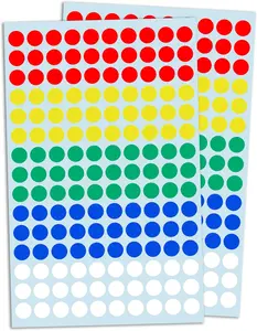 3000 Pack, 0.375" Round Colored Dot Stickers Labels - 5 Colors