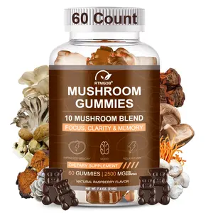 RTMGOB Mushroom Gummies 10 Mushroom Blend 2500mg - Natural Raspberry Flavor Focus & Clarity Dietary Supplement