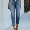 Women's Ripped Button Fly Skinny Stretchy Jeans, Distressed Skinny Jeans, Fashion Casual Denim Pants for Daily Outdoor Wear, Ladies Bottoms for All Seasons