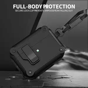 Military Grade AirPods Case, Shockproof Hard Shell Protective Cover with Secure Lock, Auto Pop-Up Lid & Full Body Protection